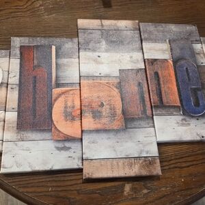 Rustic 'home' Wall Art Canvas Set in Orange and Blue